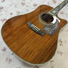 Cutaway Acoustic-Electric Guitar Solid Koa Top balone Inlays Gold Hardware
