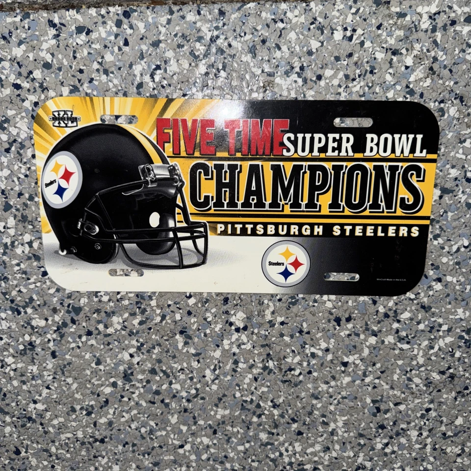 Placa de licença vintage Pittsburgh Steelers FIVE TIME Super Bowl Champions - Imagem 2 de 3