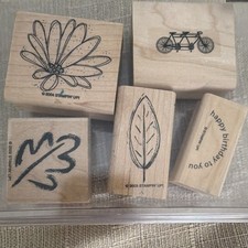 Stampin&rsquo; Up! Bicycle Daisy Birthday Leaf Wood Mounted Rubber Stamp Lot