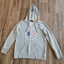 Under Armour Pullover Hoodie Women Sz M Gray Logo Coldgear Sweatshirt Patriotic