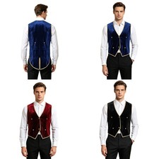 Men Tailcoat Cocktail Vest Carnival Waistcoat Formal Retro Cosplay Velvet Stage