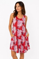 ASTR Dress Large Red Floral Sleeveless Fit Flare Boho Summer