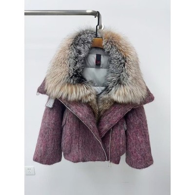 Women's Fox Fur Collar Hooded White Goose Down Jacket Fashion Warm Parka Jacket