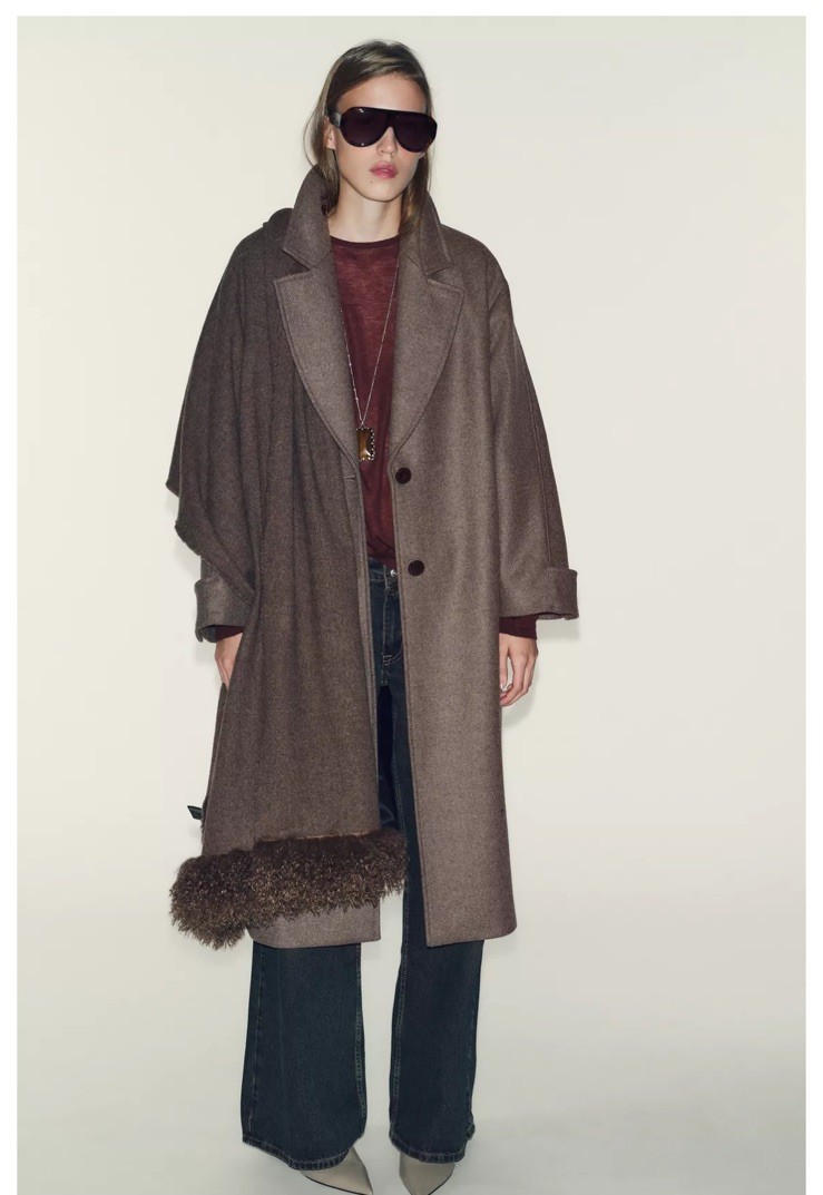 Zara XL Mink Wool Coat with Leather Effect Collar for Winter image 4