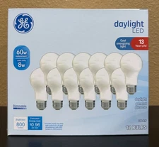 GE Daylight LED Light Bulbs, 8 Watt (60 Watt Equivalent) 12 PK 5000k