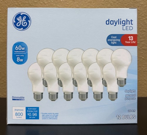 GE Daylight LED Light Bulbs, 8 Watt (60 Watt Equivalent) 12 PK 5000k - Bild 1 von 3