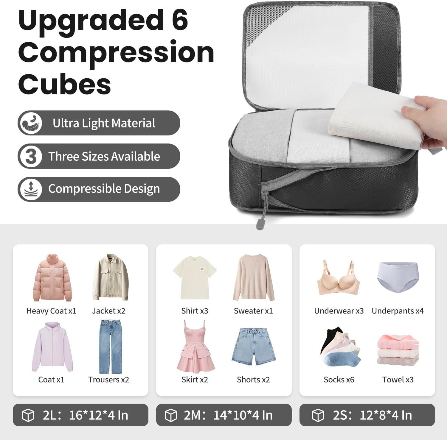 Set Versatile Da 6 Cubi Da Viaggio Compressibili E Svuotato, Design a Rete Prosp - 2