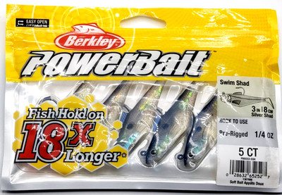 Berkley Powerbait Pre-Rigged Swim Shad Soft Bait with 3D Eyes, 3'' - 5 pcs/pack.