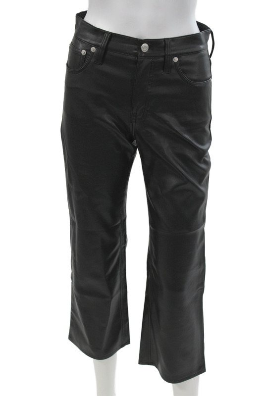 J Crew Unisex Cropped Biker Black Polyurethane Button Pants Size 23