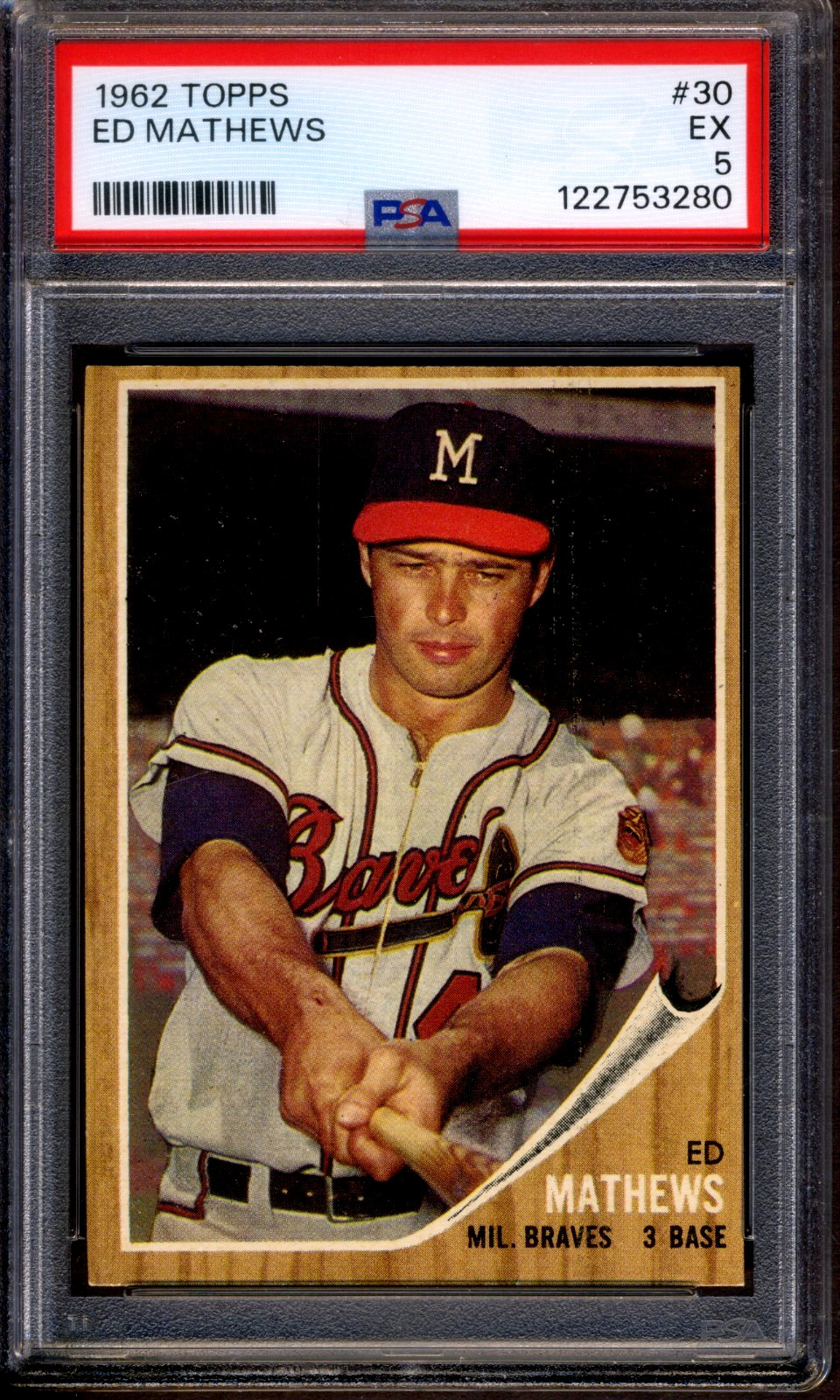 1962 Topps #30 Ed Mathews PSA 5 EX *Milwaukee Braves*