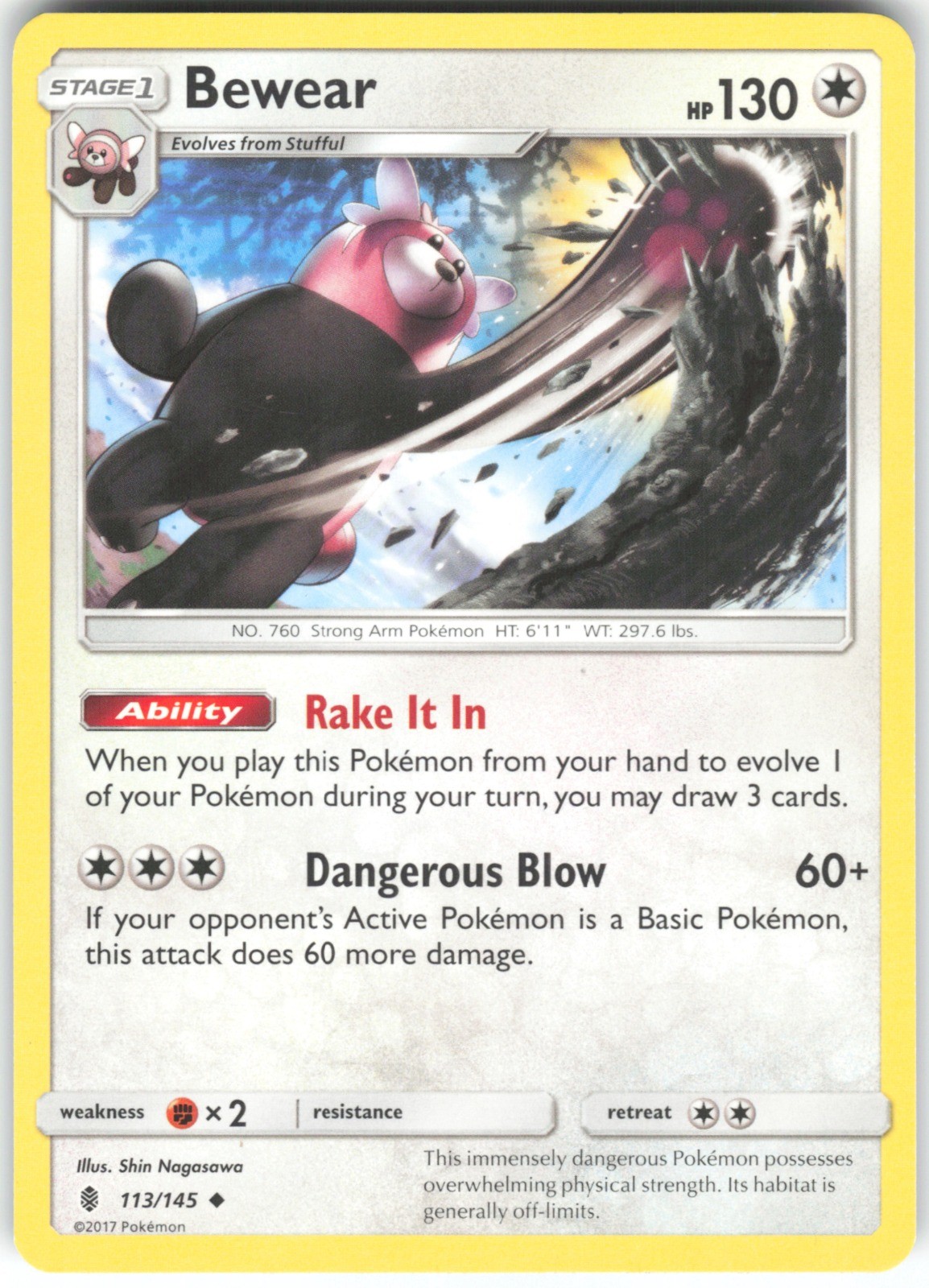 Bewear 113/145 SM - Guardians Rising Uncommon Pokemon Card MP