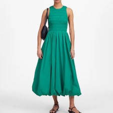 NWT Madewell Verdant Green The Melody Bubble-Hem Smocked Midi Dress Poplin XXS