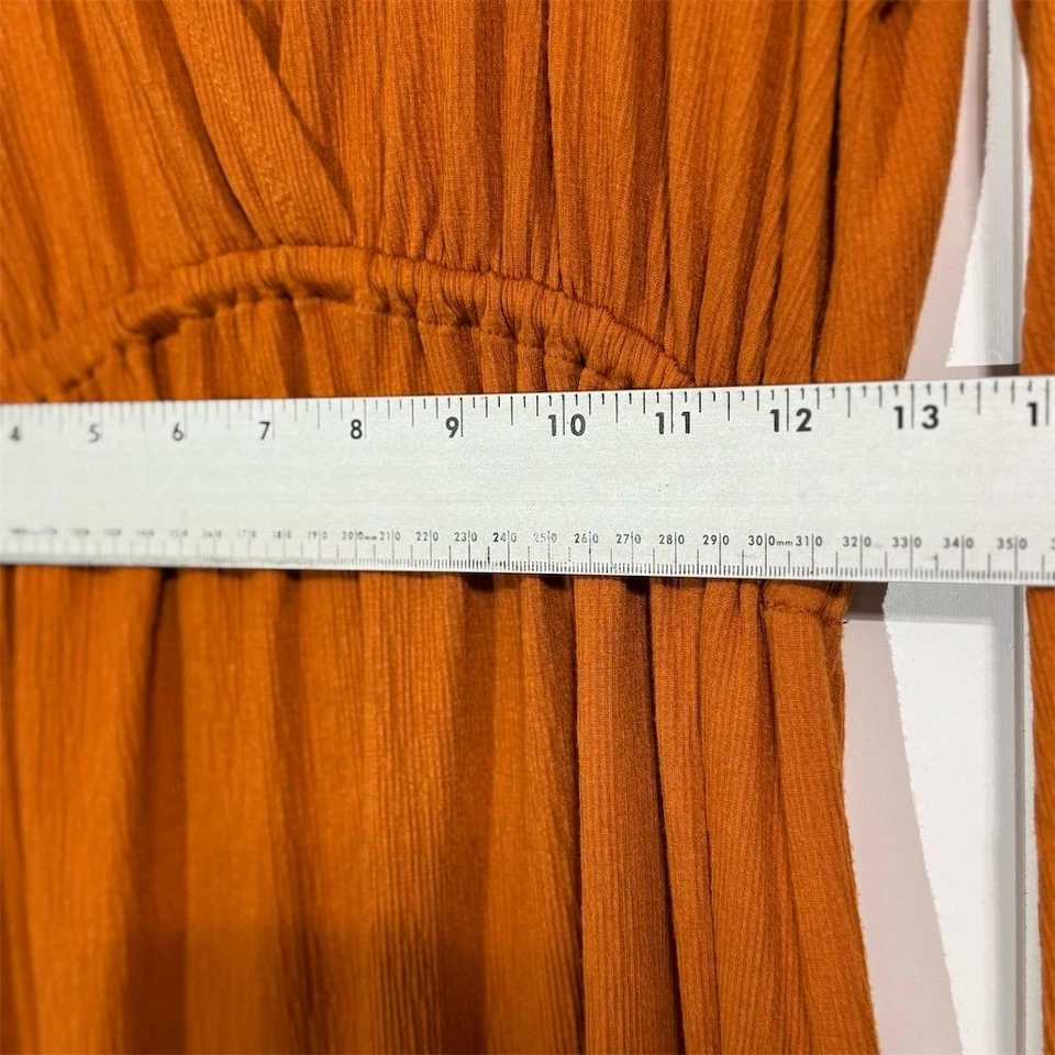 Maxi Vestido Free People FP Playa Naranja Óxido Tejido Waffle XS Cuello Boho Otoño Foto 4 de 4