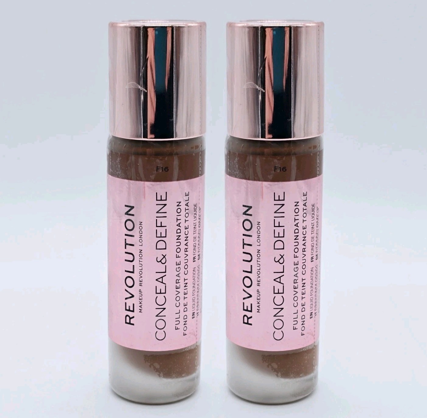 Lot Of 2 Makeup Revolution Conceal & Define Foundation - F16 -0.8 fl oz Sealed