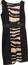 Tahari Arthur S. Levin Black Tan Animal Print Sheath Sleeveless Size Dress 4