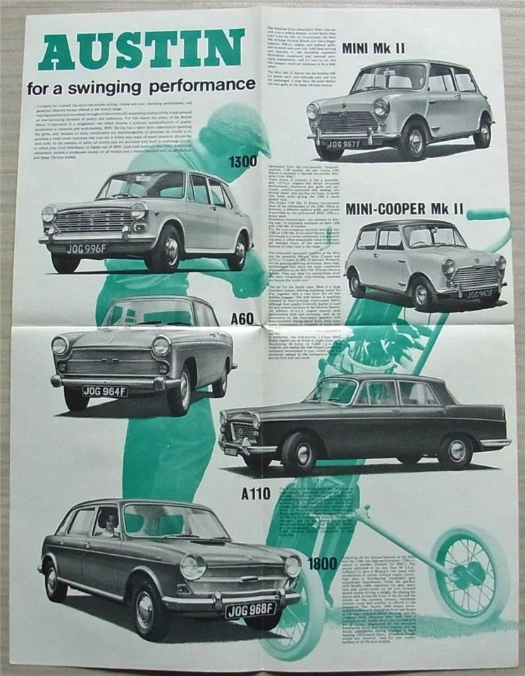 Folheto de vendas Austin Car Range 1968 #2446 Mini Cooper Mk II 1300 A60 1800 A110 - Imagem 3 de 3