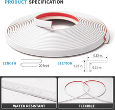 20 ft Outside Corner Trim, Peel and Stick for Wall Tile Edge, White Flexibl...