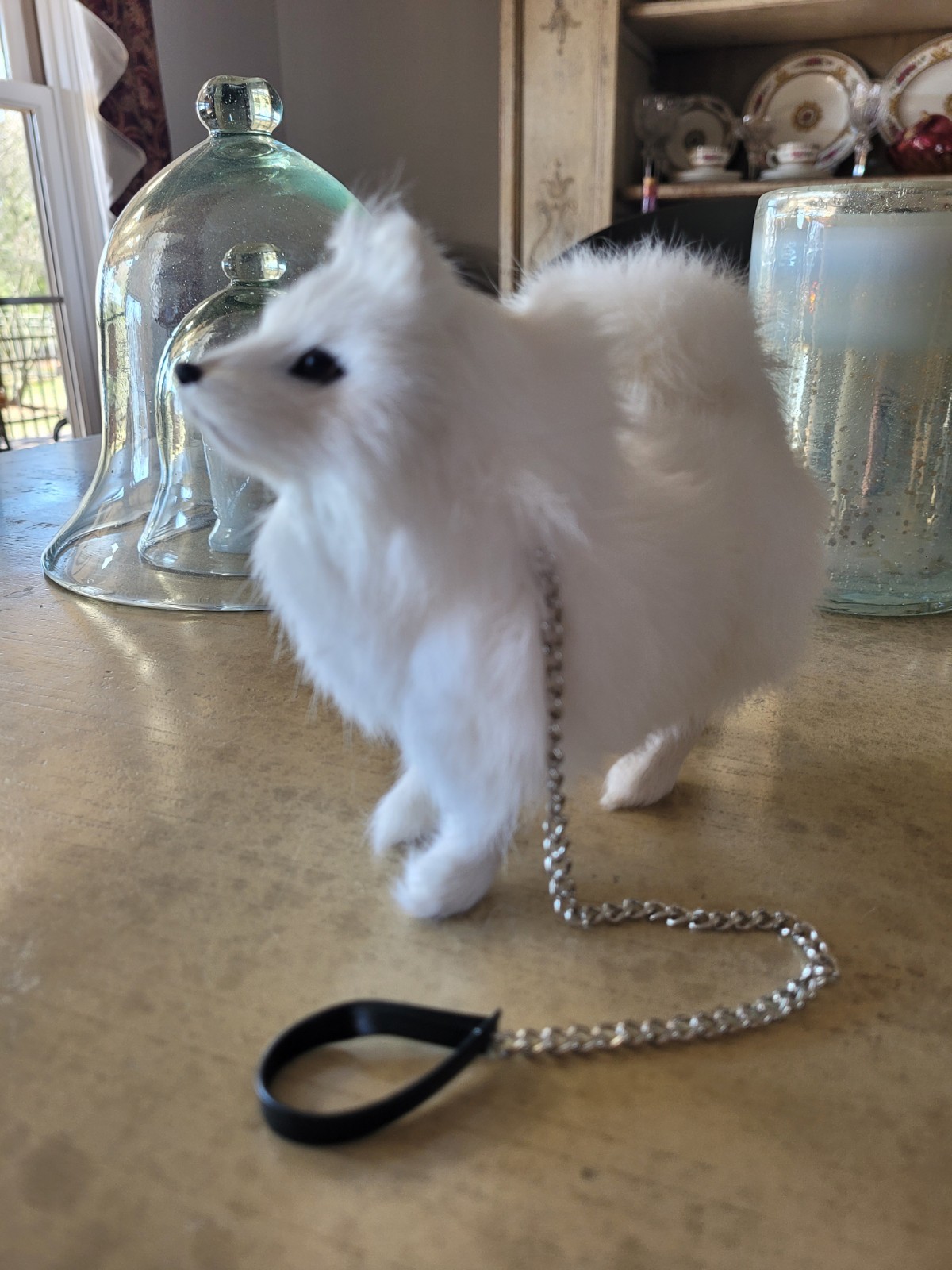 Rabbit Fur Samoyed Spitz Husky Dog w/ Leash For American Gir