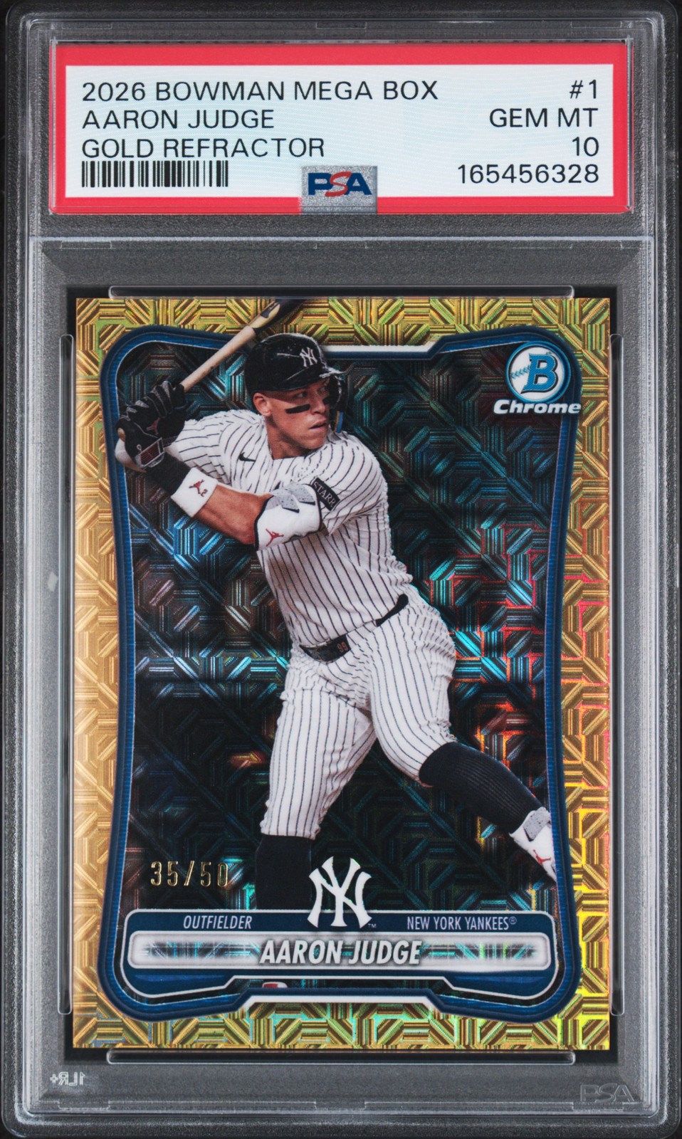 2026 BOWMAN MEGA BOX CHROME GOLD REFRACTOR #1 AARON JUDGE 35/50 PSA 10