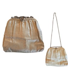 Vintage 50s 60s Unbranded Silver Clutch Purse With Chain Flower Clasp Sparkle