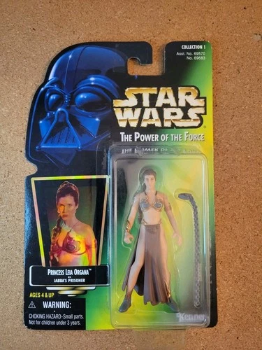 STAR WARS PRINCESS LEIA PRISONER SLAVE POTF GREEN CARD HOLO 1997 HASBRO KENNER