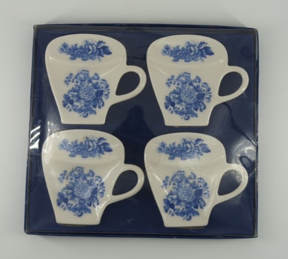 Bag Coasters Blue Room Collection Blue Roses Tea Cup Shaped Set Of 4