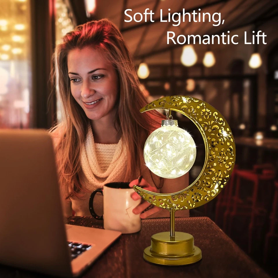 Lámpara de mesa decorativa, lámpara de luna creciente decoración de mesa de Ramadán, batería... Foto 3 de 4