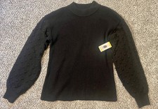 Vince Camuto NWT Black Cable Knit Mock Neck Bubble Sleeve Sweater Women  s Size M