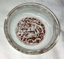 Art Nouveau Glass Ashtray/ trinket dish 3" Kissing Ladies LBGQT theme Vintage