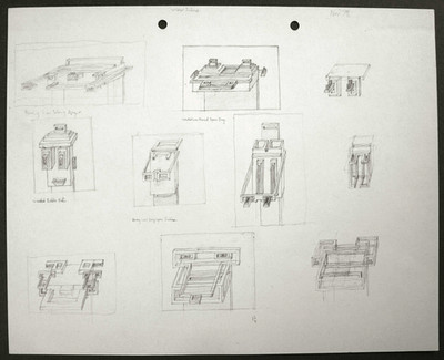Ron Sims (1944-2014) Abstrakte Bleistiftzeichnungen.  Hund, Bommelmütze etc.. 1979