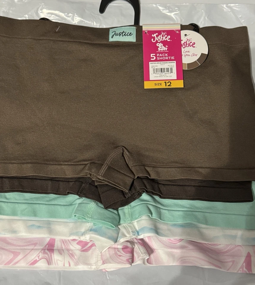 Paquete de 5 ropa interior corta Justice Girls nueva con etiquetas talla 12 multicolor Foto 2 de 4