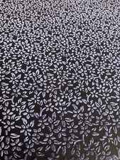 Purple Velevt Leaf Pattern, Black Background Stretchy Fabric (134cm W x 315cm L)