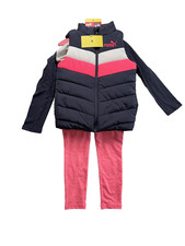 Puma Kids 3-Piece Set Girls Size 5 Pink Navy Jacket Shirt Leggings Outfit New