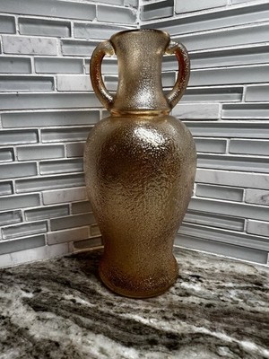 Turner Brothers 1920's Marigold Peach Carnival Orange Peel Glass Vase 2 Handles