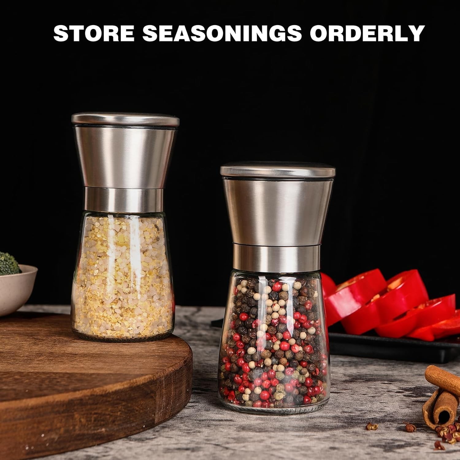 Salt and Pepper Grinder Set Refillable, Salt Pepper Grinder Shaker Stainless Ste