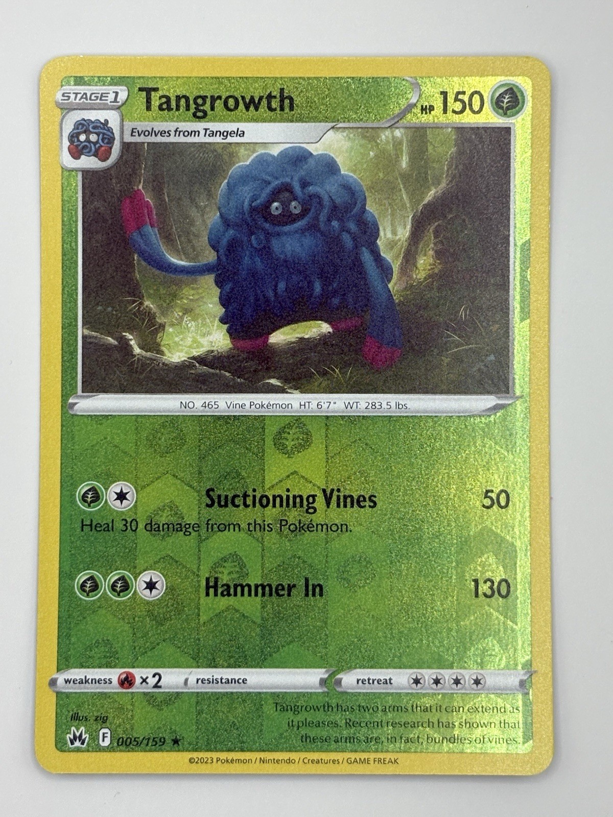 Tangrowth 005/159 Rare Crown Zenith Pokemon Reverse Holo Near Mint