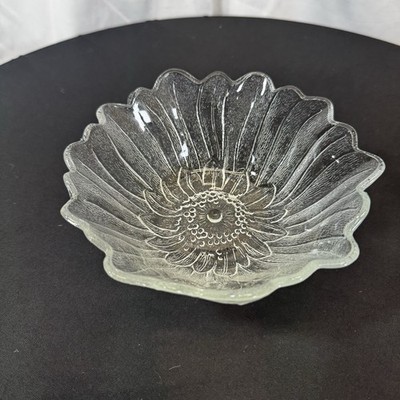 INDIANA GLASS BOWL LILY PONS SUNFLOWER GLASS TEXTURED 7'' VINTAGE