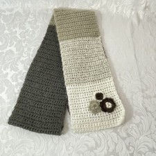 PrAna Crocheted Long Scarf Tan, Gray  Brown With Flower Details
