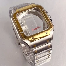 Tandorio New 38mm Sapphire Glass For Santos Style Watch Case Fit NH35 NH36 NH38