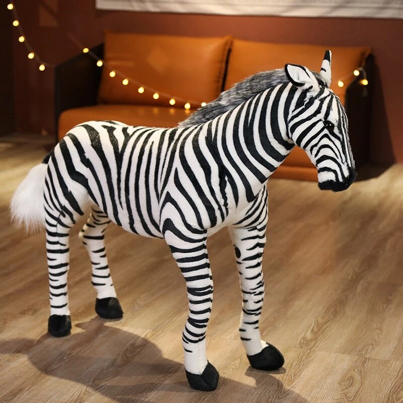 Peluche z bre animal g ant doux cheval en peluche jouet de cheval r aliste pour