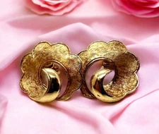 14K Solid Yellow Gold Designer Scribed Earrings 3/4" SALE SAVE 1100 #M358