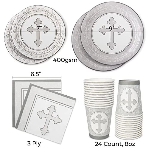 Platos y servilletas de confirmación - 24 platos de primera comunión, platos de bautizo y... Foto 3 de 4