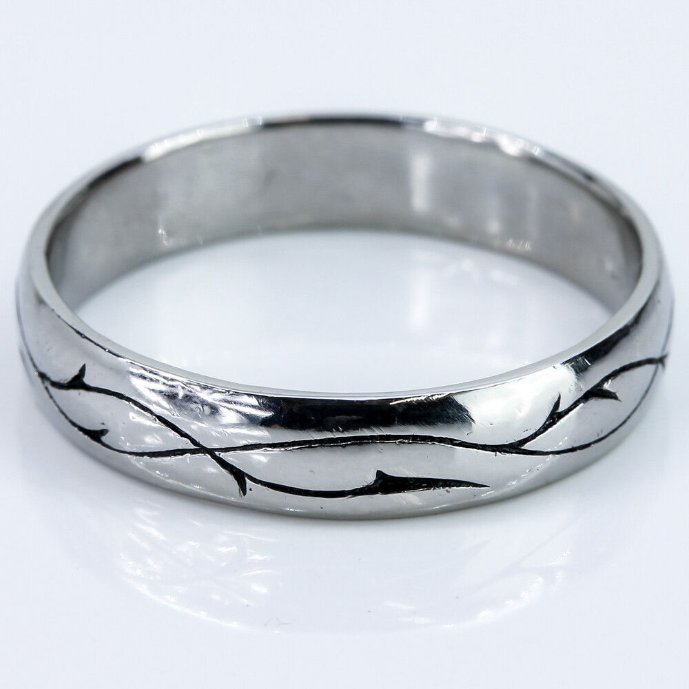 Palladium Leaf Etched Men's Wedding Band Ring by Scott Kay