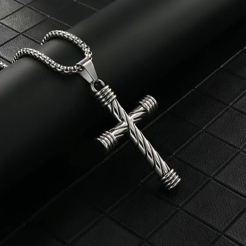 EDELSTAHL Männer Herren Halskette mit KREUZ Anhänger Kette 60cm -GROSSE AUSWAHL-