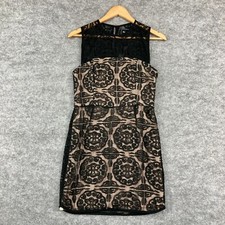 Nookie Womens Dress Size 10 Black Beige Lace Floral Sleeveless A-Line Zip 13509
