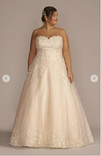 david's bridal strapless sweetheart beaded lace and tulle ball gown size 18w