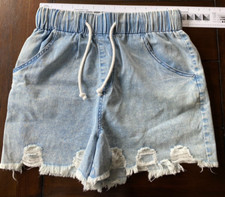 NWT Denim High Waisted Drawstring Jean Shorts Distressed SOFT