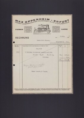 ERFURT, Rechnung 1926, Max Oppenheim Import Amerikanischer Maschinen-Auto-Zylind