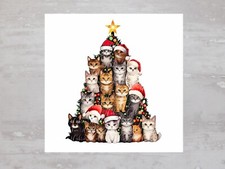 Holiday Christmas Tree Made Of Cats Fabric Panel Craft Sewing Quilt Block A397