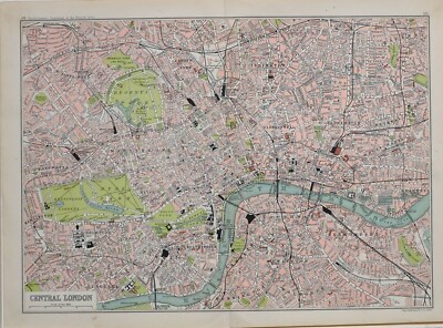 1901 CENSUS MAP CENTRAL LONDON CITY PLAN RAILWAY STATIONS ALDERSGATE TOWER PARKS